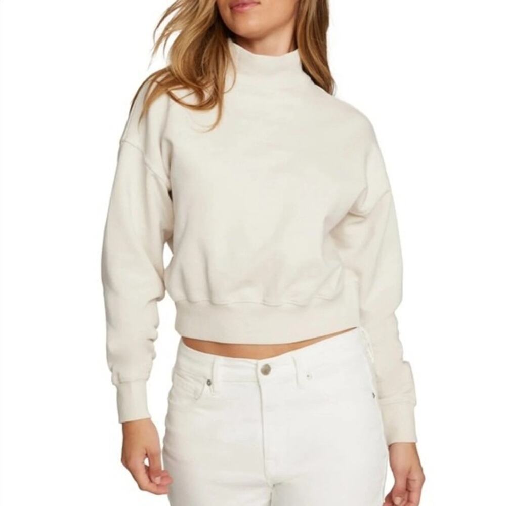 Good American Mock Neck Cropped Sweatshirt Womens Size 2 Bone White 100% Cotton